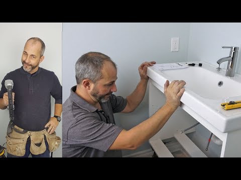 How to Install an IKEA Cabinet , Wall Mount Vanity Cabinet, Sink and Faucet