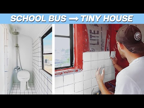 EP. 3: THE BATHROOM | DIY SCHOOL BUS TINY HOUSE CONVERSION | MODERN BUILDS