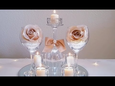 DIY | LIGHT BLING DOLLAR TREE WINE GLASS CENTERPIECE 2018 | INEXPENSIVE DIY