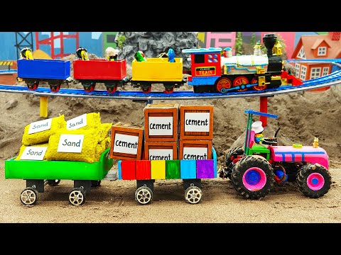 Diy tractor making mini bulldozer Roller Coaster Construction | diy Concrete Train Track | HP Mini