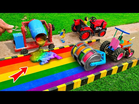Diy tractor making mini Concrete Bridge | diy Rollers Rescue Heavy Tractor Stuck in Mud | HP Mini