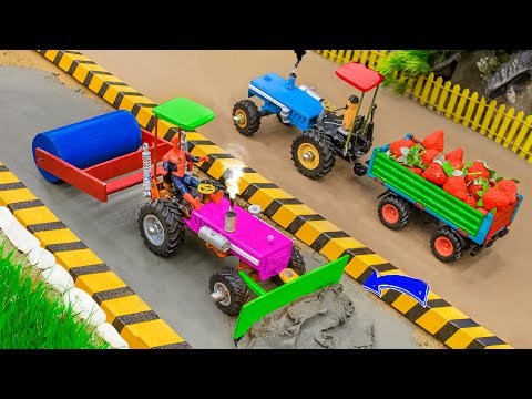 Diy tractor making mini bulldozer to building concrete road | Tractor Stuck in Deep | @Farmmodel