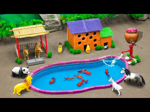 DIY Farm Diorama with mini house for cow, pig | cowshed – cow house | miniature lake diy #43