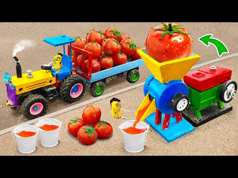Diy tractor making mini Tomatoes Juice Machine | diy Tank Tractor Transporting Juice | HP Mini