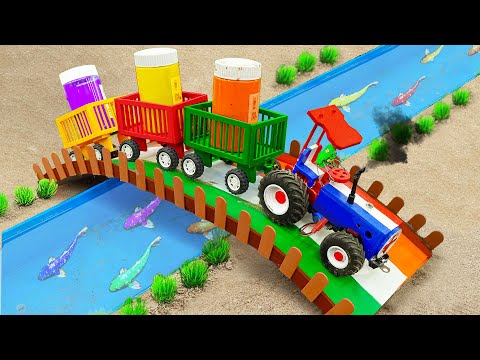 Diy tractor making mini Rainbow Concrete Bridge | rescue diy Tractor transporting gasoline | HP Mini