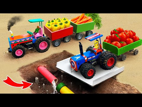 Diy tractor making mini Road Construction | diy Repairing Water Supply Pipes for Cows | HP Mini