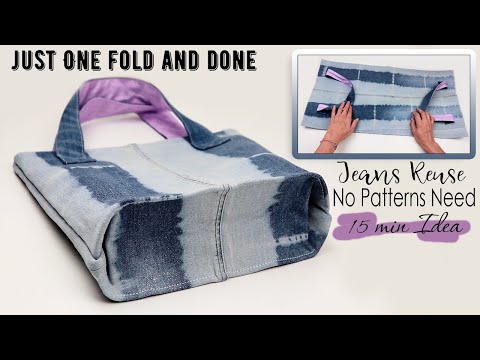 DIY Tote Bag Making In 15 min ❤ Jeans Reuse Idea