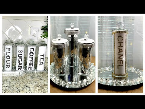 $2 Glam  DIY Dollar Tree Kitchen Canisters | Makeup Brush Holder | Glam Decor | Elegant Decor