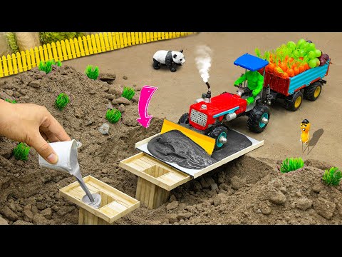 DIY tractor making mini CONCRETE BRIDGE technology | Diy fruit HARVEST TRUCK | CONCRETE MIXER