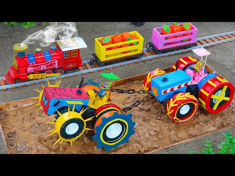 Diy tractor making bulldozer repair train railway #4 | mini bulldozer rescues railway for trains