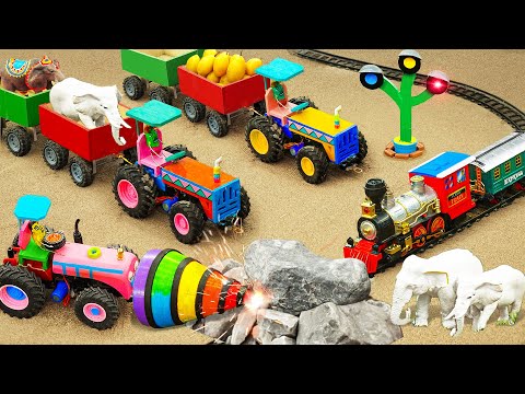 Diy tractor making Drilling machine repair train railway | diy Cowshed with mini Bricks | HP Mini