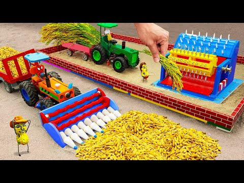 Diy tractor making mini Rice Harvester Machine | diy Threshing Machine Harvest Rice Fields | HP Mini