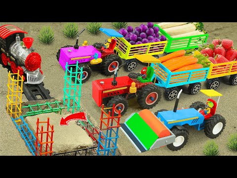 Diy tractor making bulldozer repair train railway | make roads to help farmers | DIY concrete mixer