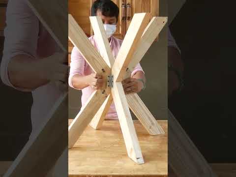 Woodworking Folding Circle Table and Folding 4 Legs #shorts #diy #woodworker #wood #craft