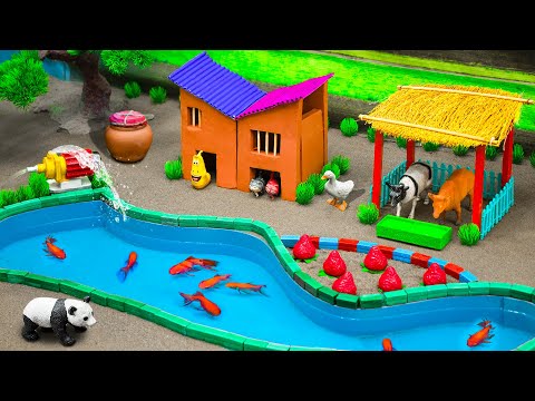 DIY FARM DIORAMA with mini HOUSE FOR COW, PIG | COWSHED – WOODWORKING | mini WATER PUMP ideas #52