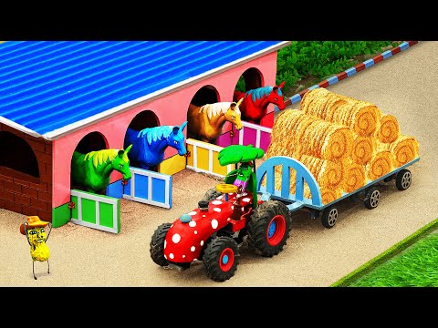 Diy tractor making bulldozer Cow Shed Construction | diy House with mini Bricks & Concrete | HP Mini