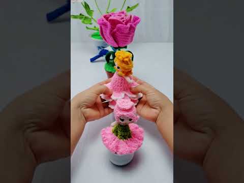 Crochet wool flower bonsai