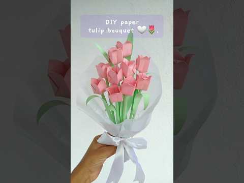 Easy paper tulip bouquet 🌷🤍!!! #diy #paperflower #shorts