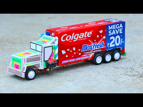 How to Make Matchbox & Colgate Max Fresh Truck at home – diy dc motor toy truck – Colgate Box diy