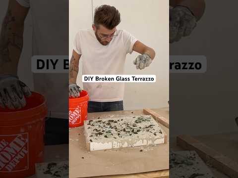 DIY Terrazzo w/ Broken Glass Bottles!! #diy #terrazzo #moderndesign #concrete #foryou